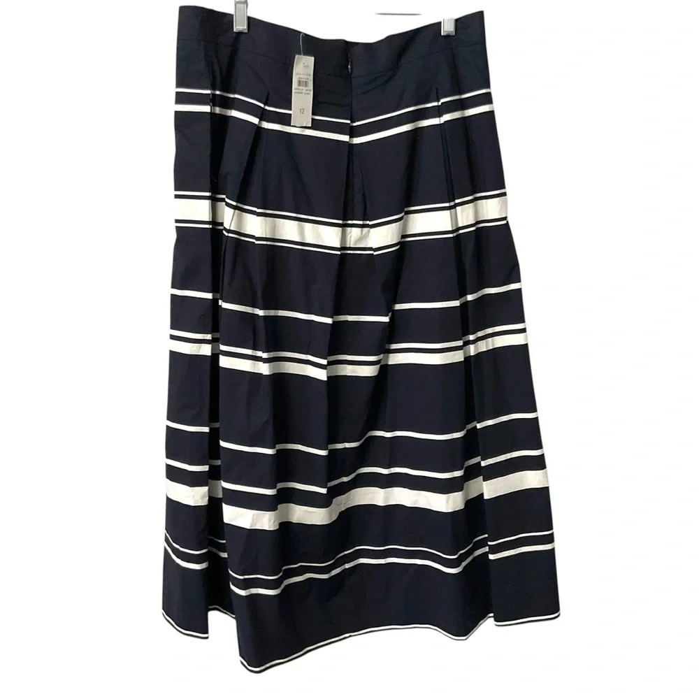 Ann Taylor‎ Blue White Stripe Maxi Skirt Pleated Full Nautical Office NWT